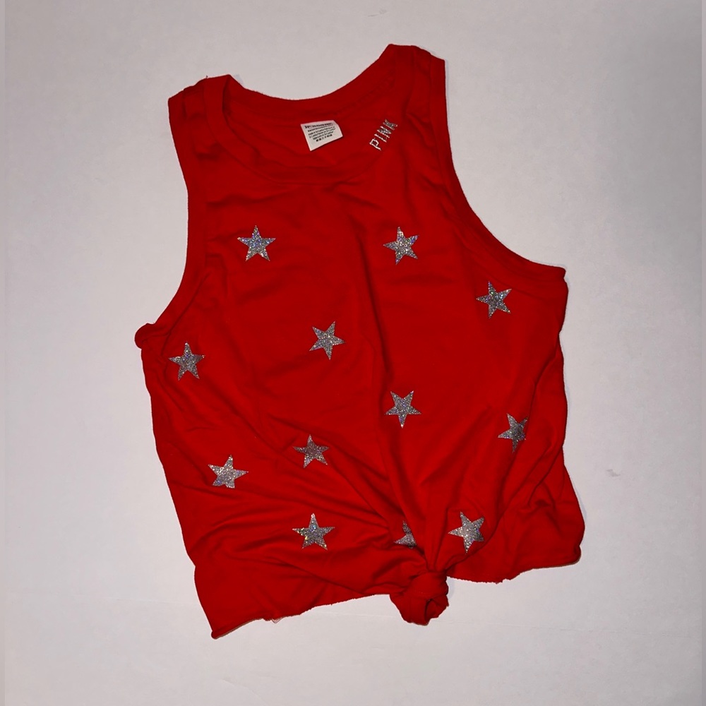 Victoria’s Secret Pink Top Red Glitter Stars size Xs Used